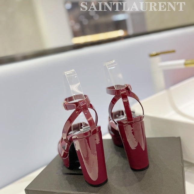 SL TRIBUTE FLATFORM SANDALS GLOSSY BERRY CALFSKIN