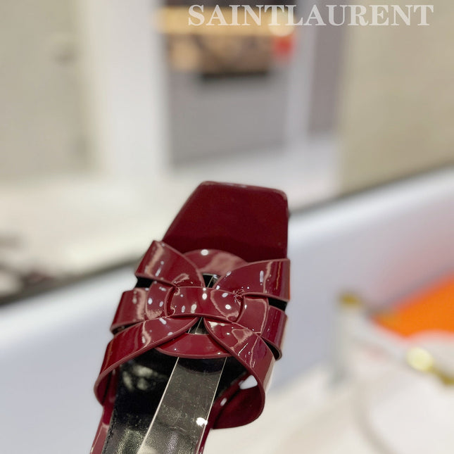 SL TRIBUTE FLATFORM SANDALS GLOSSY BERRY CALFSKIN