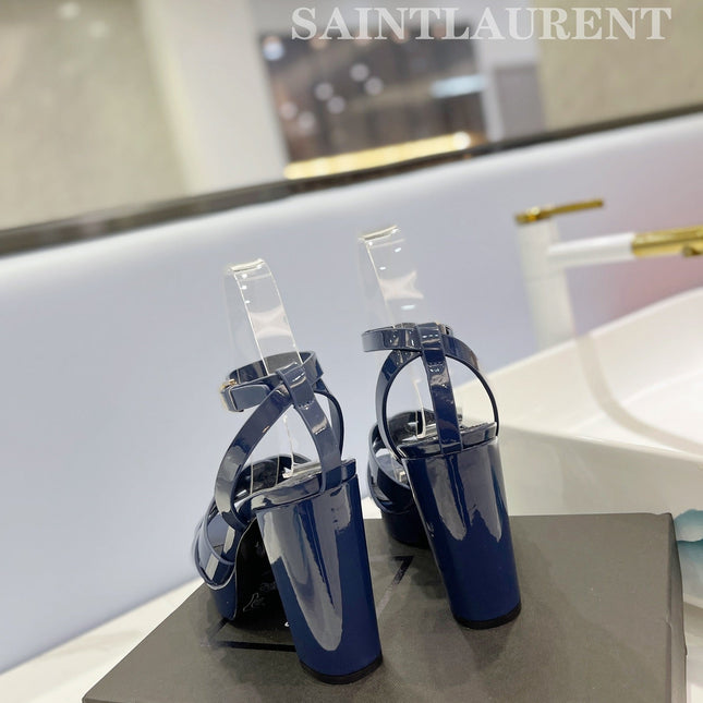 SL TRIBUTE FLATFORM SANDALS GLOSSY NAVY CALFSKIN