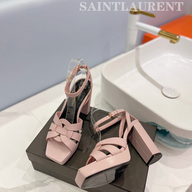 SL TRIBUTE FLATFORM SANDALS PASTEL PINK CALFSKIN