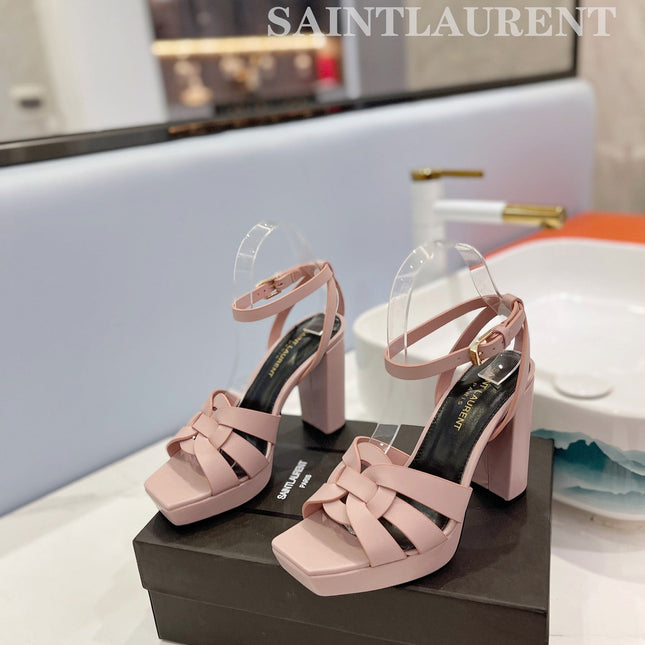 SL TRIBUTE FLATFORM SANDALS PASTEL PINK CALFSKIN