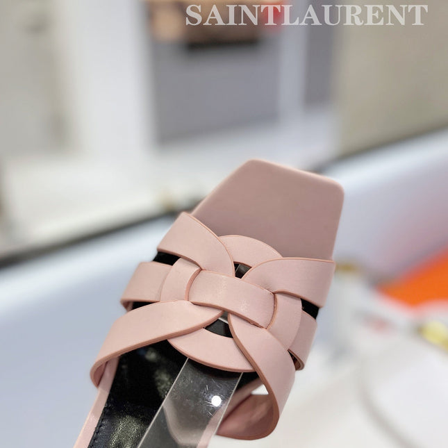 SL TRIBUTE FLATFORM SANDALS PASTEL PINK CALFSKIN