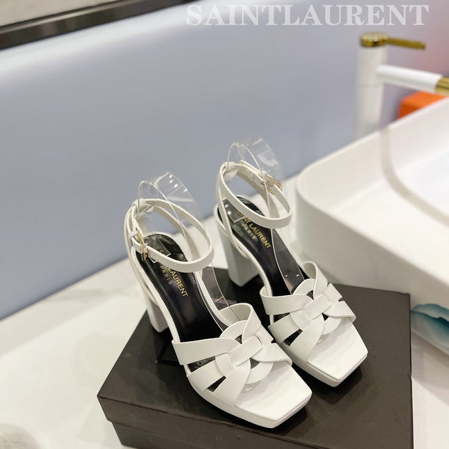 SL TRIBUTE FLATFORM SANDALS WHITE CALFSKIN