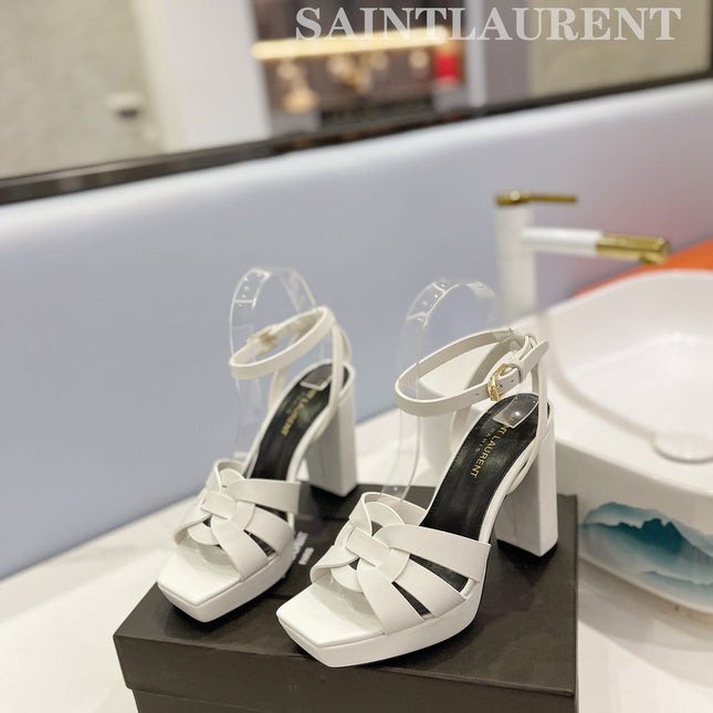 SL TRIBUTE FLATFORM SANDALS WHITE CALFSKIN