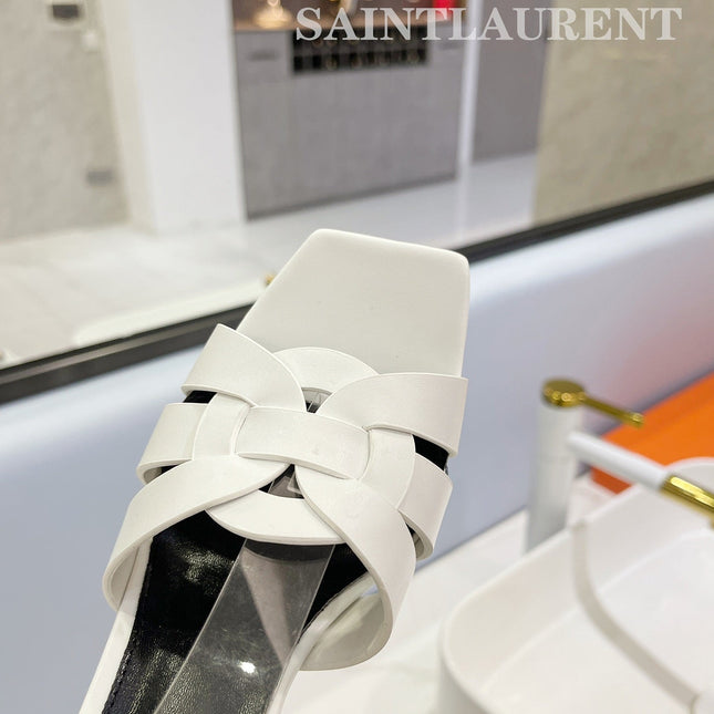 SL TRIBUTE FLATFORM SANDALS WHITE CALFSKIN