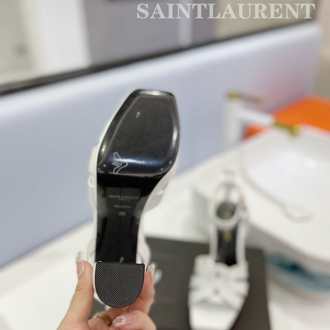 SL TRIBUTE FLATFORM SANDALS WHITE CALFSKIN