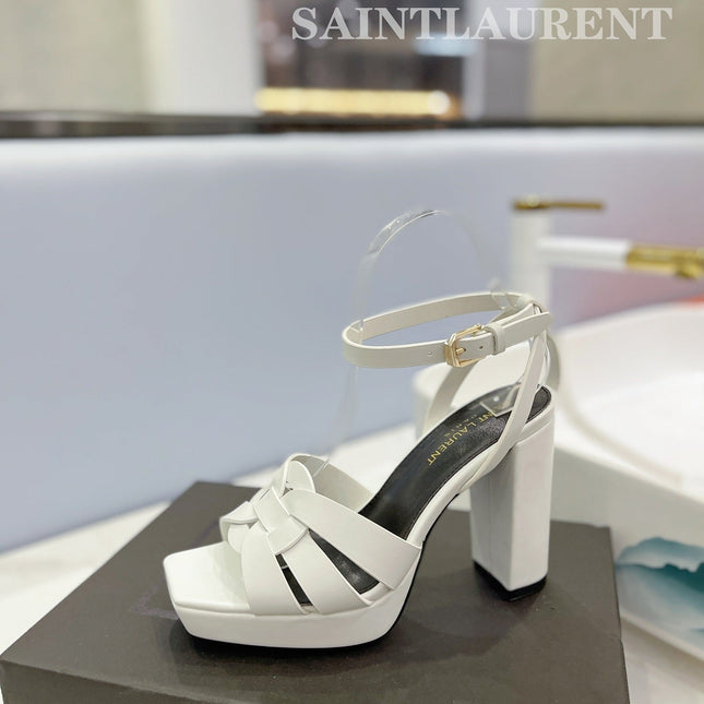 SL TRIBUTE FLATFORM SANDALS WHITE CALFSKIN
