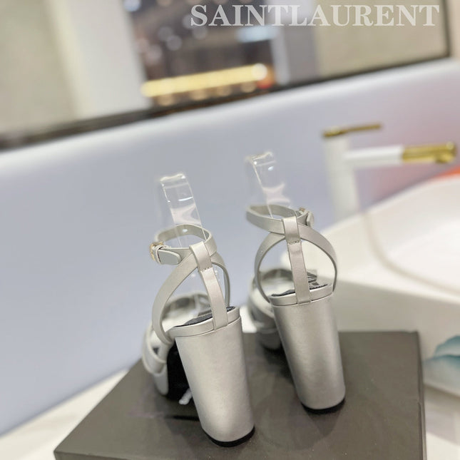 SL TRIBUTE FLATFORM SANDALS SILVER CALFSKIN