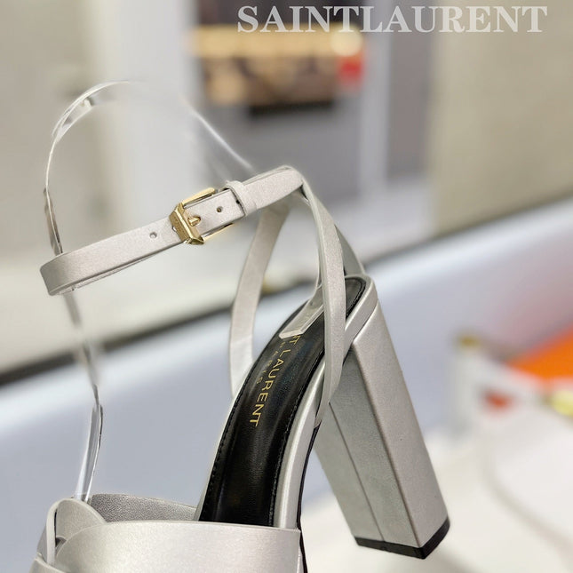 SL TRIBUTE FLATFORM SANDALS SILVER CALFSKIN