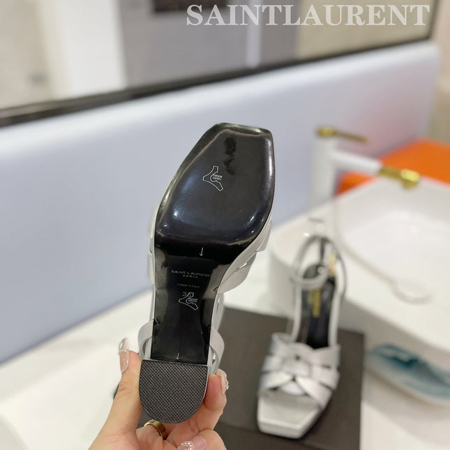 SL TRIBUTE FLATFORM SANDALS SILVER CALFSKIN