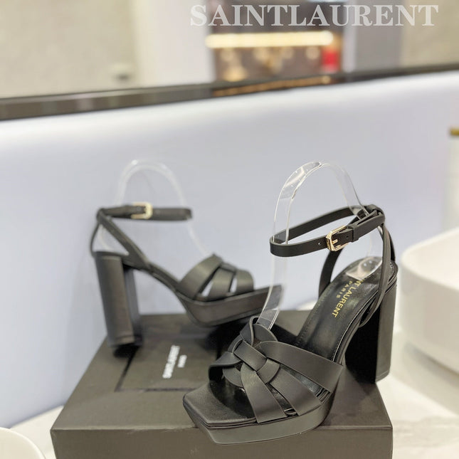 SL TRIBUTE FLATFORM SANDALS BLACK CALFSKIN