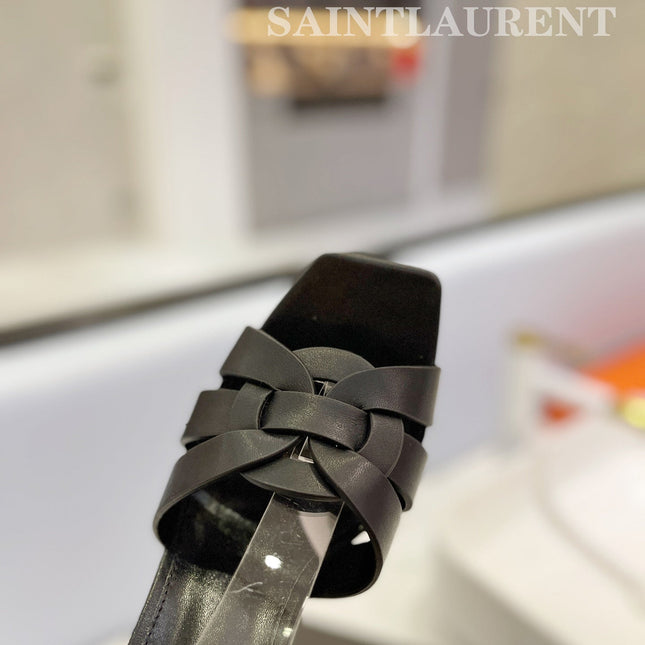 SL TRIBUTE FLATFORM SANDALS BLACK CALFSKIN