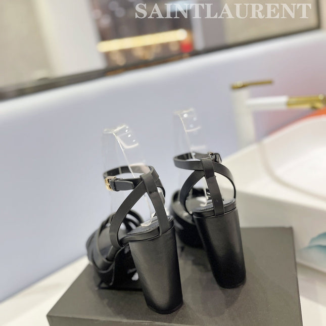 SL TRIBUTE FLATFORM SANDALS BLACK CALFSKIN