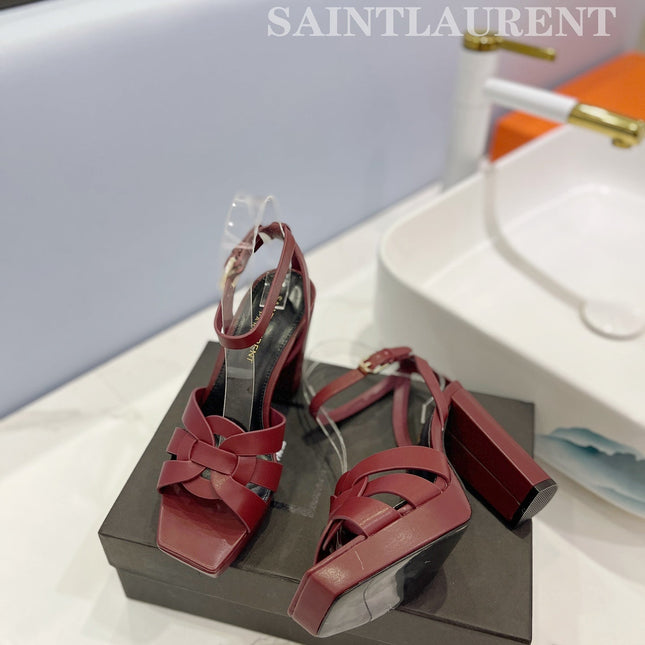 SL TRIBUTE FLATFORM SANDALS BERRY CALFSKIN