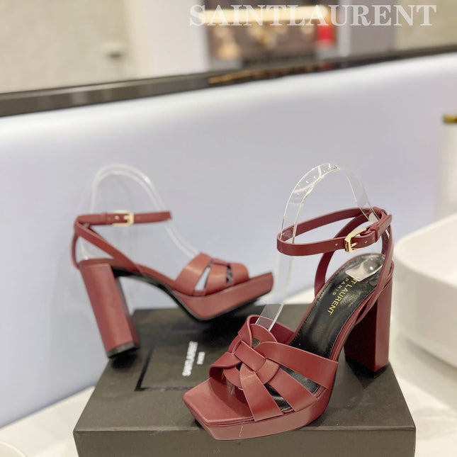 SL TRIBUTE FLATFORM SANDALS BERRY CALFSKIN