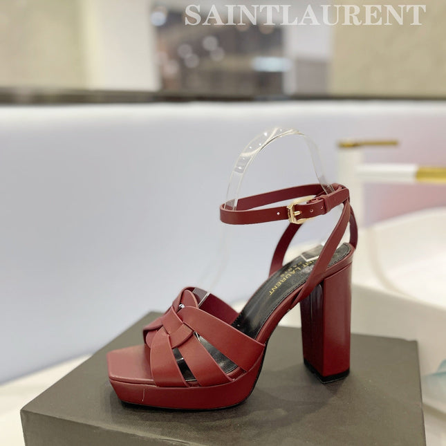 SL TRIBUTE FLATFORM SANDALS BERRY CALFSKIN