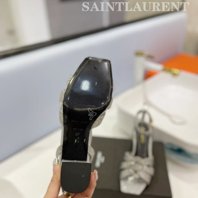 SL TRIBUTE CRYSTAL SANDALS LIGHT GRAY CALFSKIN