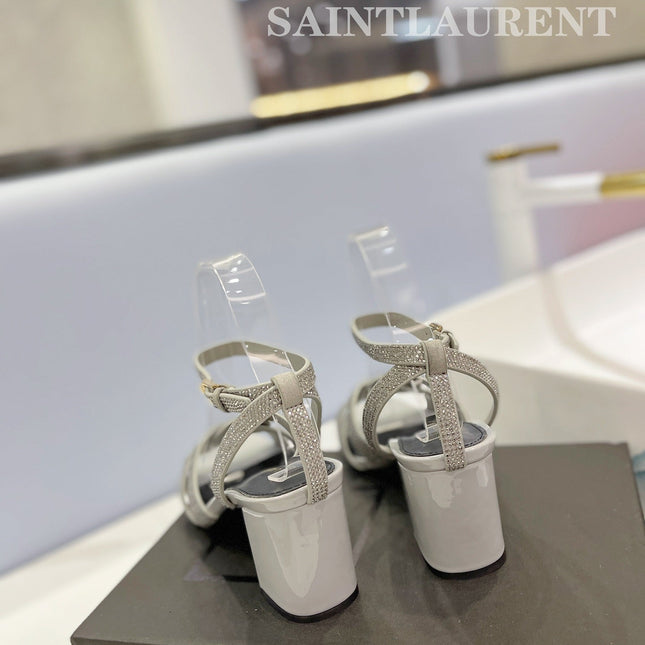 SL TRIBUTE CRYSTAL SANDALS LIGHT GRAY CALFSKIN