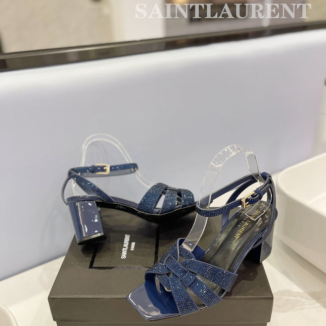 SL TRIBUTE CRYSTAL SANDALS GLOSSY NAVY CALFSKIN