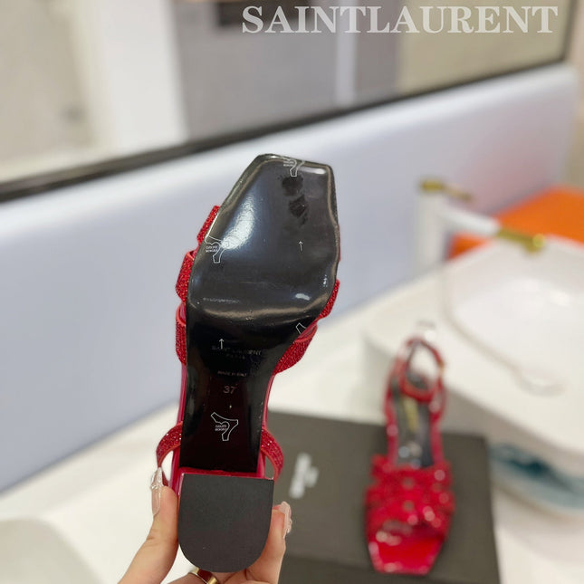 SL TRIBUTE CRYSTAL SANDALS GLOSSY RED CALFSKIN