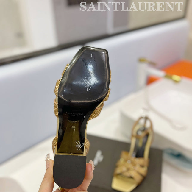 SL TRIBUTE CRYSTAL SANDALS GOLD CALFSKIN