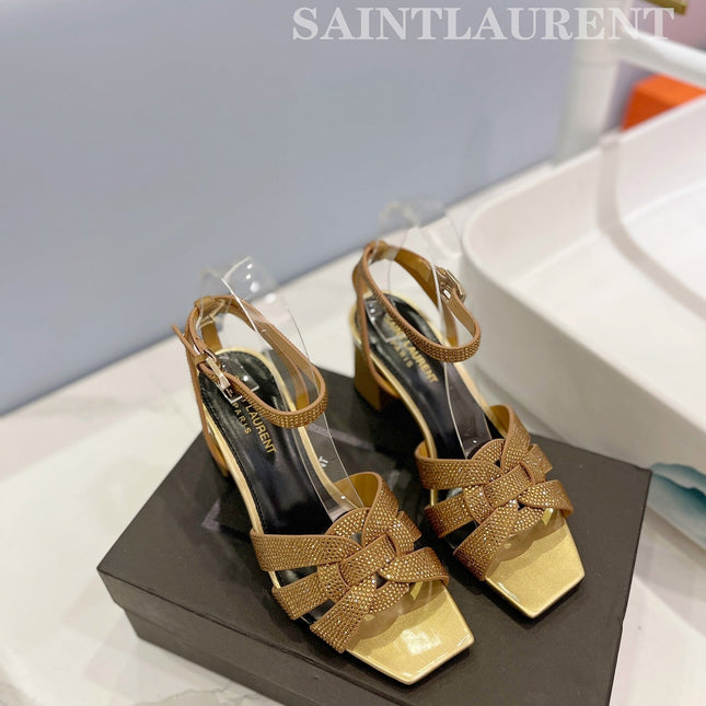 SL TRIBUTE CRYSTAL SANDALS GOLD CALFSKIN