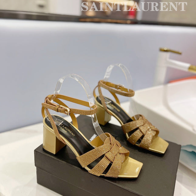 SL TRIBUTE CRYSTAL SANDALS GOLD CALFSKIN