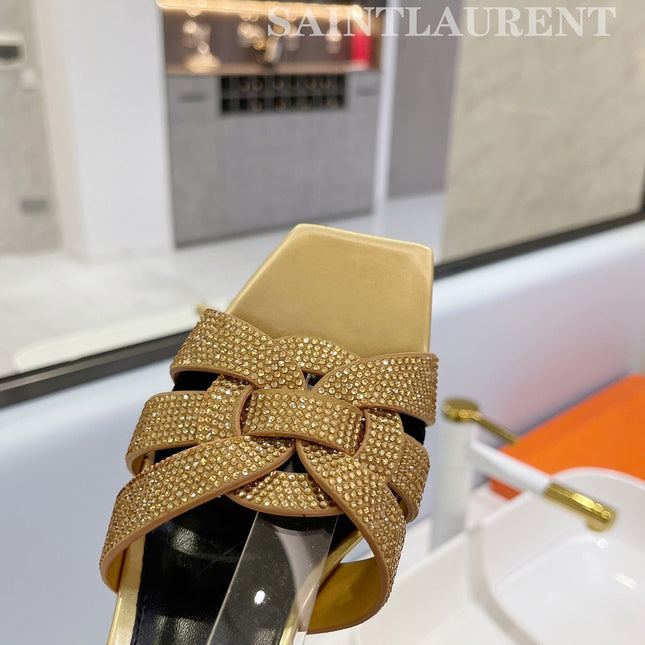 SL TRIBUTE CRYSTAL SANDALS GOLD CALFSKIN