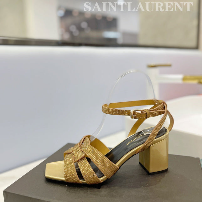 SL TRIBUTE CRYSTAL SANDALS GOLD CALFSKIN