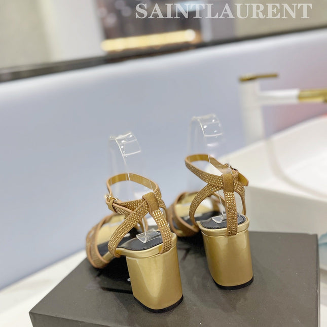SL TRIBUTE CRYSTAL SANDALS GOLD CALFSKIN
