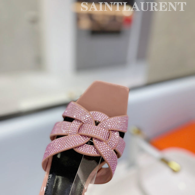 SL TRIBUTE CRYSTAL SANDALS PASTEL PINK CALFSKIN