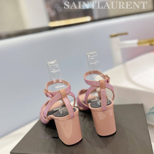SL TRIBUTE CRYSTAL SANDALS PASTEL PINK CALFSKIN