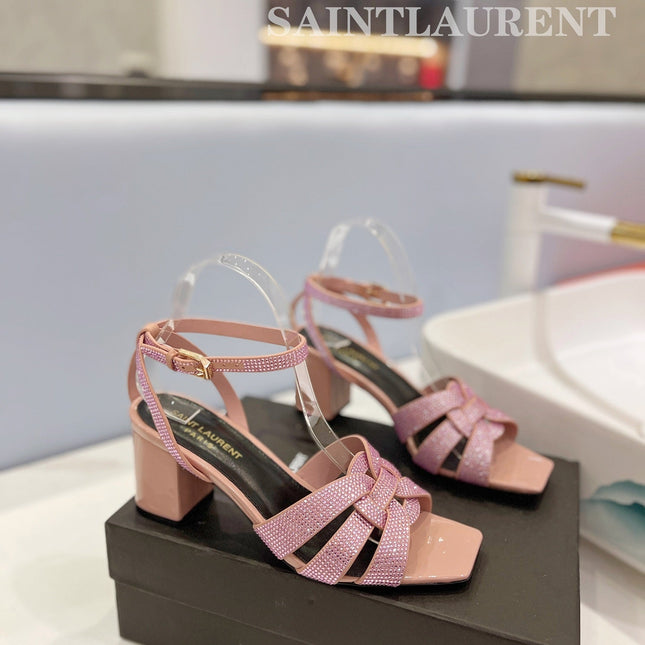 SL TRIBUTE CRYSTAL SANDALS PASTEL PINK CALFSKIN