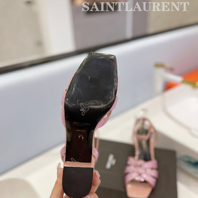 SL TRIBUTE CRYSTAL SANDALS PASTEL PINK CALFSKIN