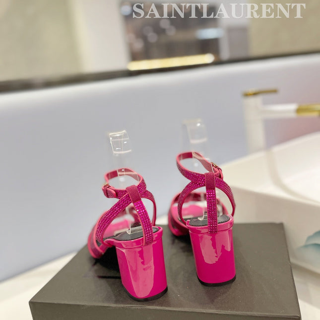 SL TRIBUTE CRYSTAL SANDALS DEEP PINK CALFSKIN