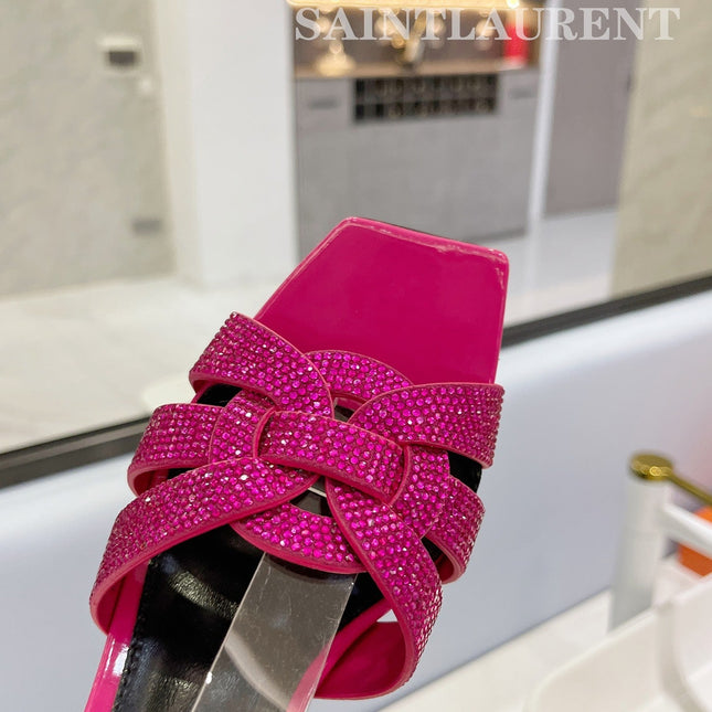 SL TRIBUTE CRYSTAL SANDALS DEEP PINK CALFSKIN