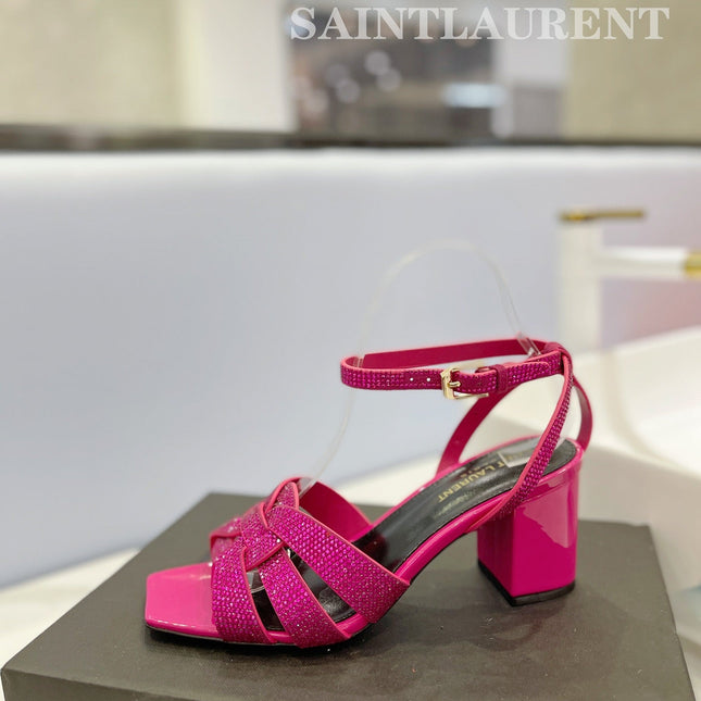 SL TRIBUTE CRYSTAL SANDALS DEEP PINK CALFSKIN