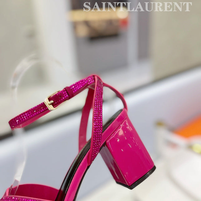 SL TRIBUTE CRYSTAL SANDALS DEEP PINK CALFSKIN