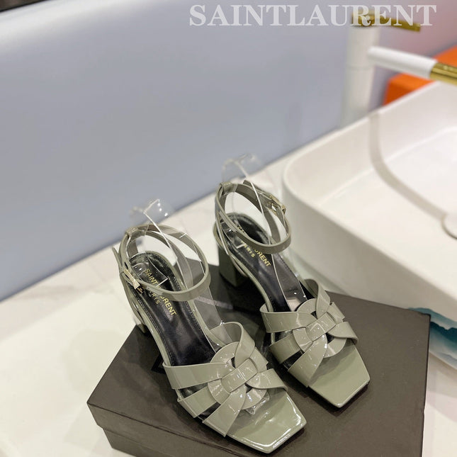 SL TRIBUTE SANDAL GLOSSY SAGE CALFSKIN