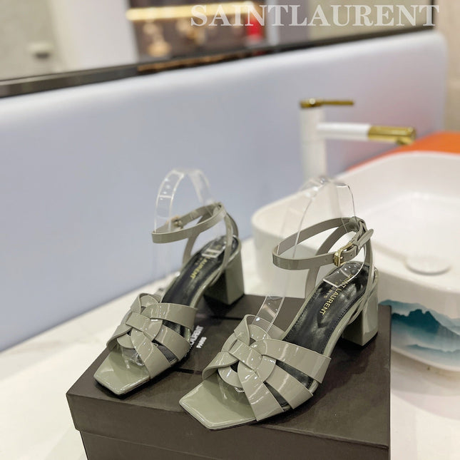 SL TRIBUTE SANDAL GLOSSY SAGE CALFSKIN