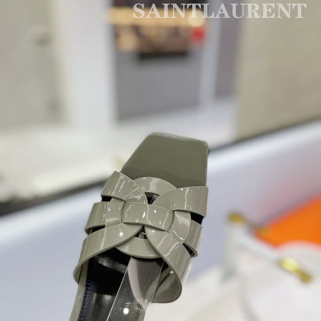 SL TRIBUTE SANDAL GLOSSY SAGE CALFSKIN