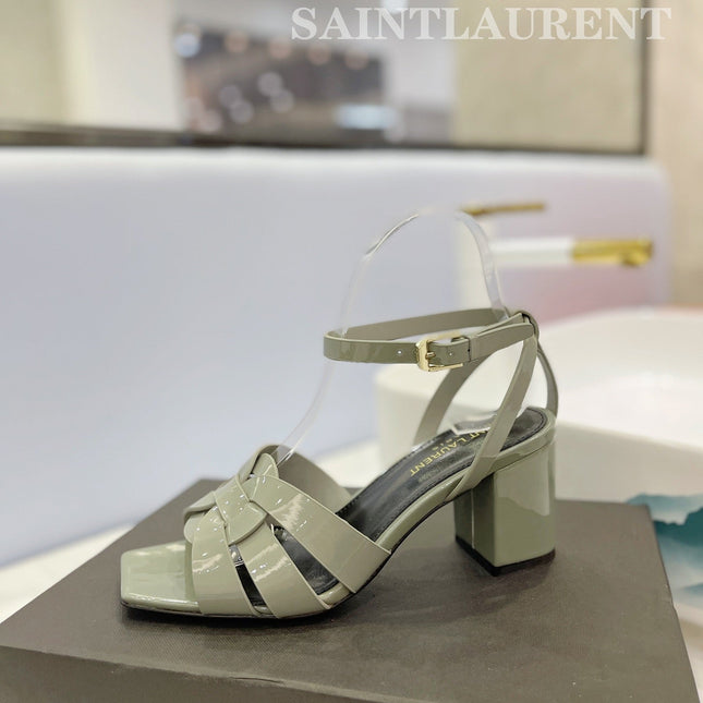 SL TRIBUTE SANDAL GLOSSY SAGE CALFSKIN