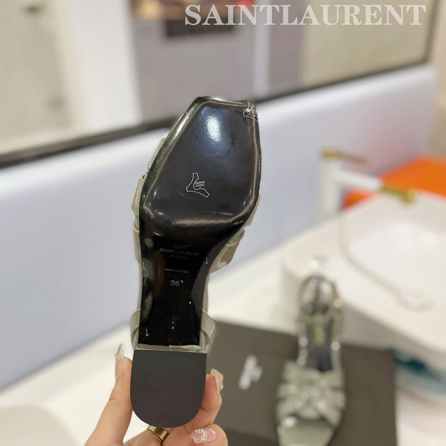 SL TRIBUTE SANDAL GLOSSY SAGE CALFSKIN