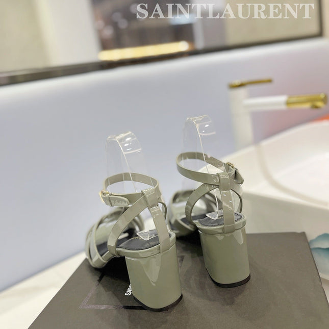 SL TRIBUTE SANDAL GLOSSY SAGE CALFSKIN