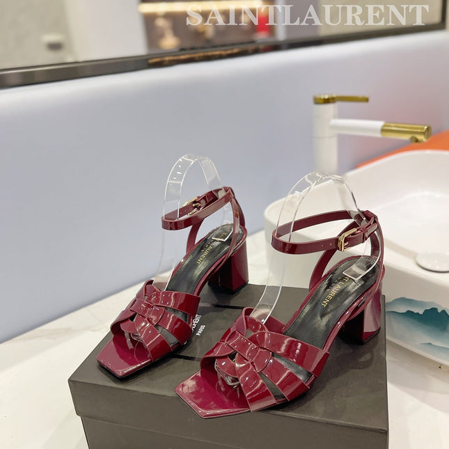 SL TRIBUTE SANDAL GLOSSY BERRY CALFSKIN