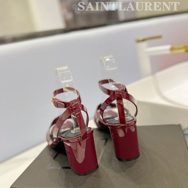 SL TRIBUTE SANDAL GLOSSY BERRY CALFSKIN