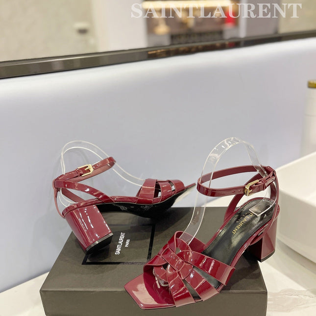 SL TRIBUTE SANDAL GLOSSY BERRY CALFSKIN