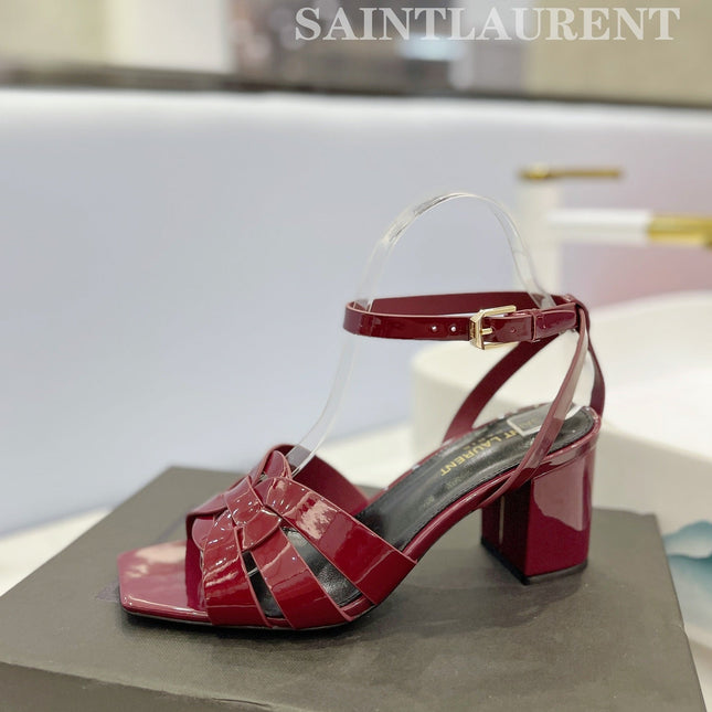 SL TRIBUTE SANDAL GLOSSY BERRY CALFSKIN
