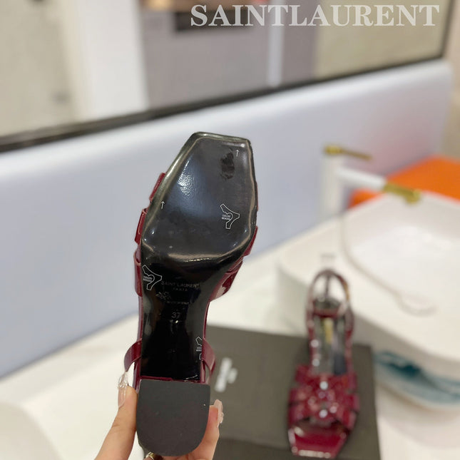 SL TRIBUTE SANDAL GLOSSY BERRY CALFSKIN