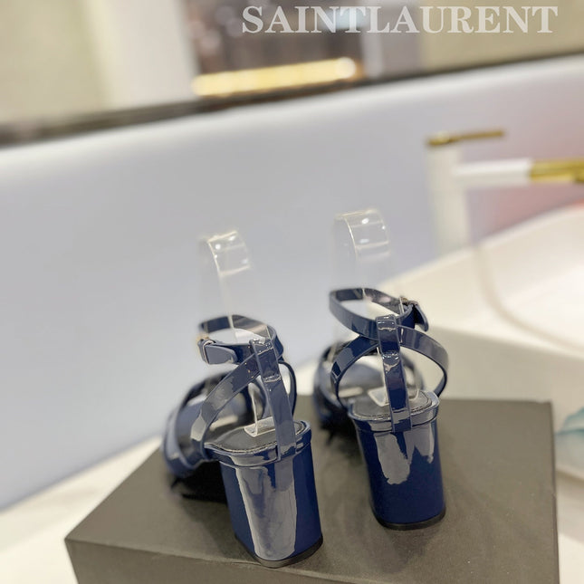 SL TRIBUTE SANDAL GLOSSY NAVY CALFSKIN